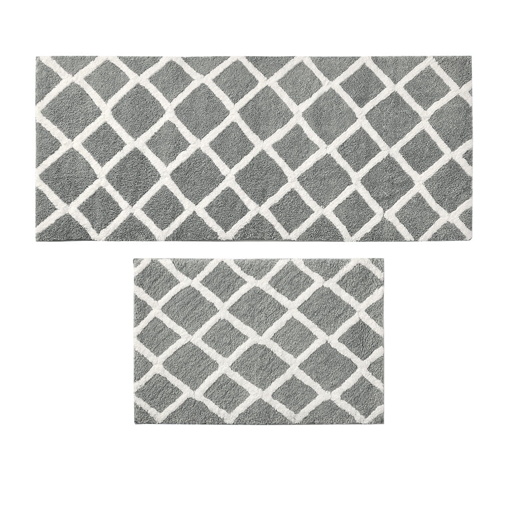 MAYEERTY Bathroom Rug, Reversible High Pile Tufted Microfiber Bath Mat, Grey, 24"W x 60"L