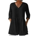 thumbnail image 2 of Fanxing Summer Linen Work Tops for Women Trendy Button Down V Neck Boho Long Tunics Tops S-2XL, 2 of 6