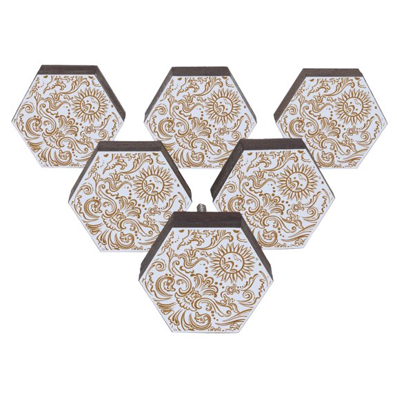 IBA Indianbeautifulart White Engraved Knobs Wooden Cupboard Door Knobs Pull Handle Pack of 10