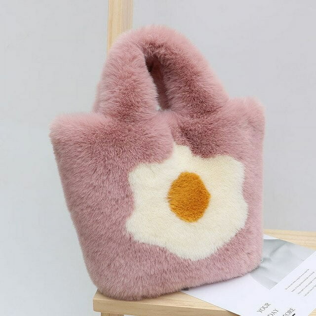 LHSHID Luxury Artificial Rabbit Hair Handbag Large Capacity Shoulder Bag Delivery Gold Metal Chain Soft Premium Fleece Bag for Women