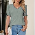 thumbnail image 5 of ECZHAW Womens Summer Tops,Womens Puff Short Sleeve Shirts Eyelet Embroidery Solid Trendy Summer Tops V-Neck Pullover Loose Tunic Blouses,, 5 of 8