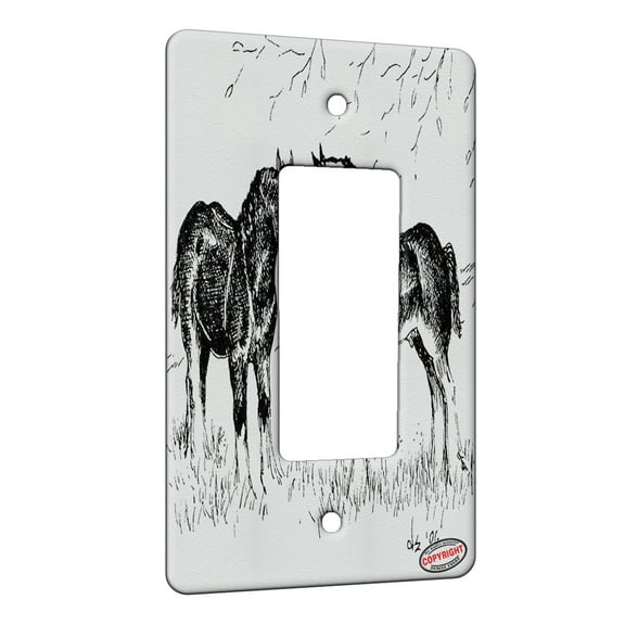 KuzmarK™ 1 Gang Rocker Wall Plate - Clydesdale Drawing pen and ink black white Art by Denise Every
