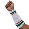 thumbnail image 3 of COUVER 9 Inch Extra Long Thick Striped Athletic Wristbands White Green Red 1 Pair (Unisex), 3 of 9