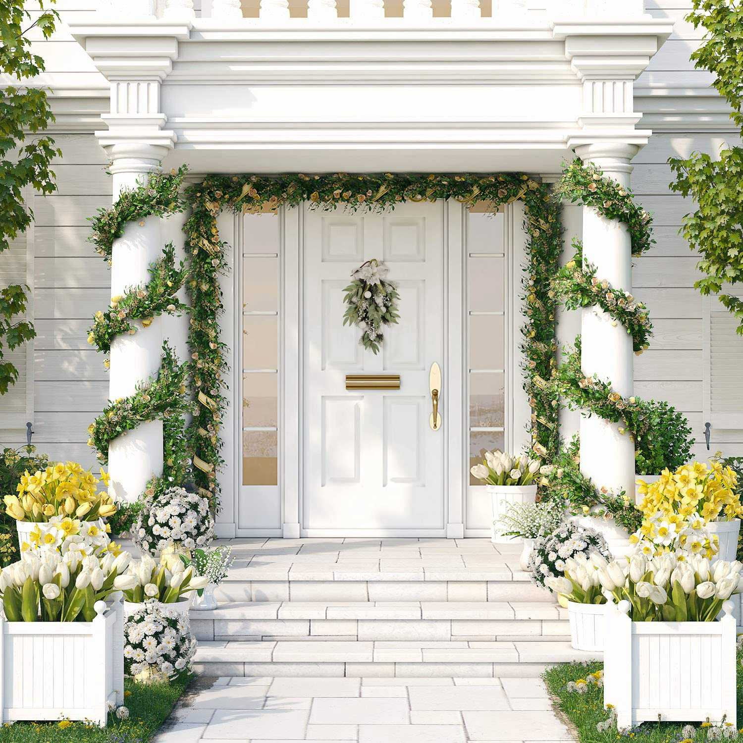 Décoration De Noël Artificielle - Swag Porte D'entrée 60 Cm Avec Baies, Fleurs, Boules Et Nœud - Pour Escalier, Fenêtre, étagère - 2