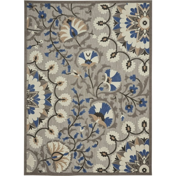 homeroots home decor 384989 8’ x 11’ Gray and Blue Vines Indoor Outdoor Area Rug