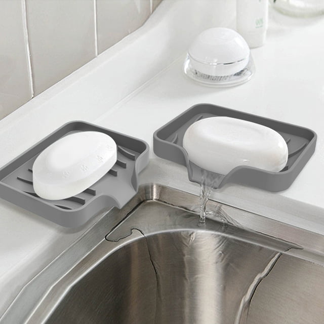 2PCS Silicone Soap Bathroom Drain Rack Soap Household Drain Mats for Kitchen Dish Towels for Drying Kitchen Divider Silicone Saddle Stainless Steel Faucet Rack Dish Cradle for Rv