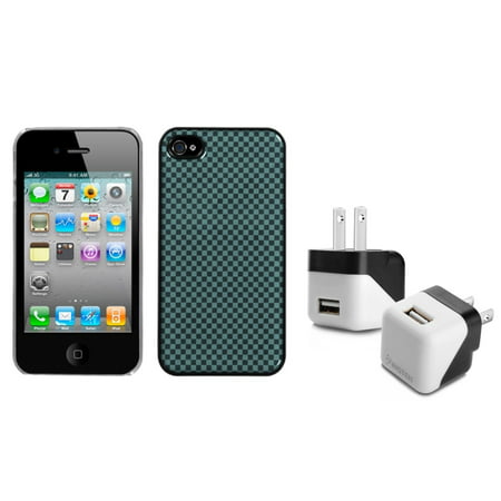 Insten Checker Dream Back Case For iPhone 4 4S + USB Travel Adapter