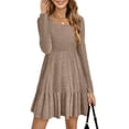 thumbnail image 5 of Sngxgn Women's Fall Elegant Dress Long Sleeve Crewneck Tie Waist Slim Rib Knit Slit Bodycon Midi Dress(Khaki,XXL), 5 of 5