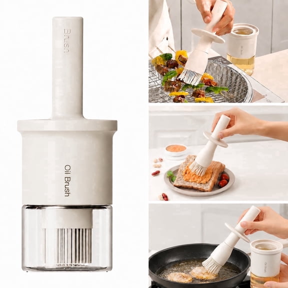LU TANSHENG 300ml /10oz Glass Oil Dispenser with Silicone Heat Resistant Basting Brush, for Vinegar, Sauce, Grill, Frying, Bbq, Creamy White