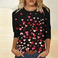 thumbnail image 6 of Tauxra Printed T-Shirt for Women with 3/4 Sleeves, Loose Fit Casual Round Neck Pullover Top for Valentine's Day or Daily Wear, 6 of 7