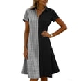 thumbnail image 6 of Odbmxy Midi Dress for Women Summer Short Sleeve Collared Sundress Loose Tunic Plaid Fancy Sheath Everyday Women Dresses, 6 of 6