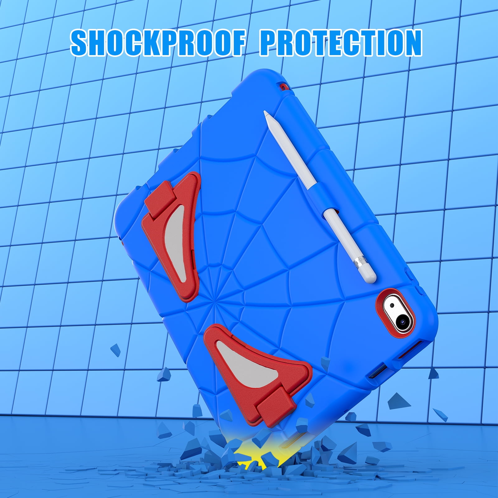 ELEHOLD Case For Apple iPad 11th(A16) 2025, Heavy Duty Shockproof Pencil Holder Foldable Kickstand Rugged Protective Cover Boys Children For iPad 11th 2025, Blue+Red