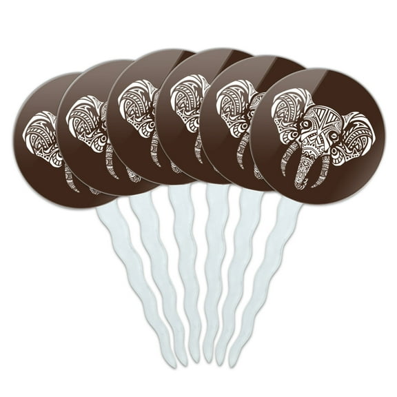 White African Elephant Tribal Cupcake Picks Toppers Decoration Set of 6