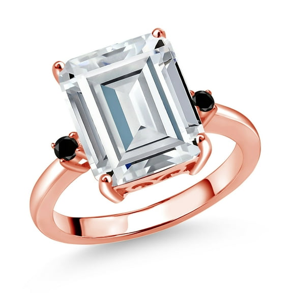 Gem Stone King 18K Rose Gold Plated Silver Black Diamond Ring Set with Moissanite (7.45 Cttw) (Size 8)