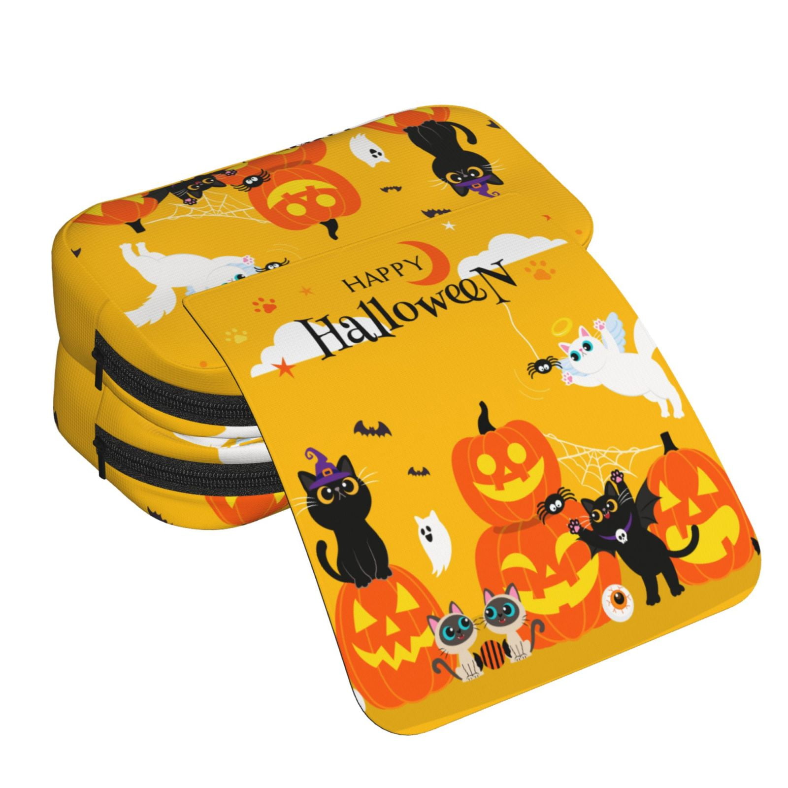 Rateoe Happy Halloween1 Pattern Double Clamshell Pen Case, Storage Organizer with Two Zipper Compartments– Holds Up to 50 Pencils & Pens