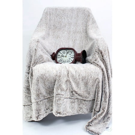 Luxury Grey Faux Fur Throw Blanket and Back Fleece ...