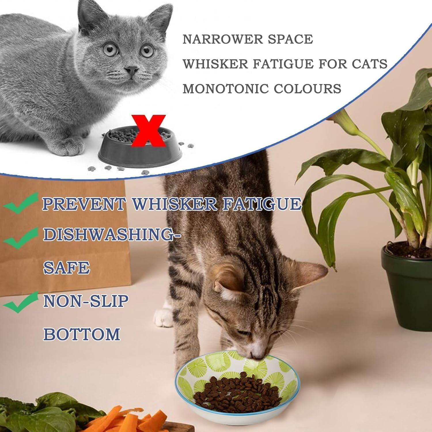 Ceramic Cat Bowls with Non-Slip Silicone Bottom,6 Pack Cat Food Bowl,Anti Whisker Fatigue Cats Dishes for Indoor Cats,Healthy Ceramic Kitten Plates for Daily Feeding Gift Choice (Classic)