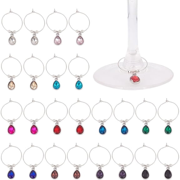 24 Pcs 12 Colors Birthstone Wine Charms Alloy Teardrop Wine Glass Markers Faceted Crystal Drink Identifier Wine Drinker Gift