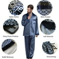 thumbnail image 4 of Mens Regular & Big and Tall Pajama Set with Button Down, Drawstring & Pockets - Long Sleeve Satin Sleepwear PJs (Blue, XLT), 4 of 9
