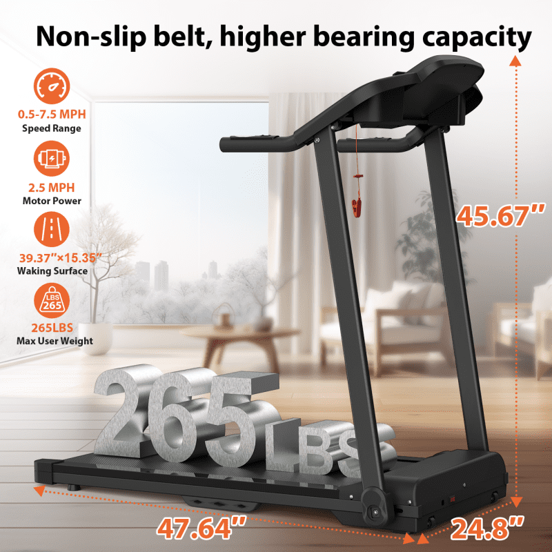 Dcskyn 2.5HP Foldable Treadmill for Home 265 LBS Capacity Electric Running Machine Quiet Motor Easy Storage Folding Treadmill