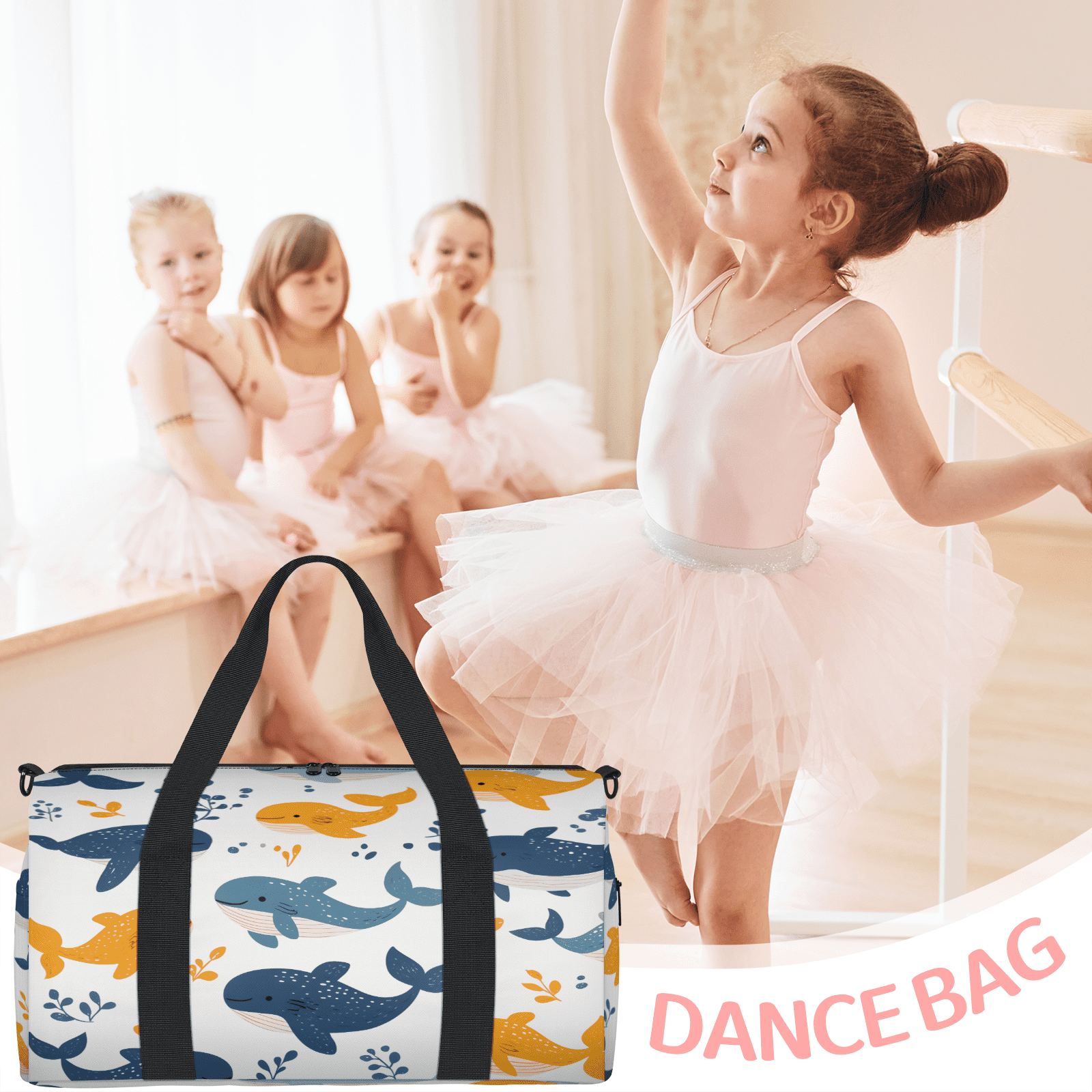 Herdesigns Cute Whale Gym Bag for Women, Duffle Bag for Travel Sport, Funny Ocean Lightweight Waterproof Carry on Weekender Dance Yoga Workout Bags