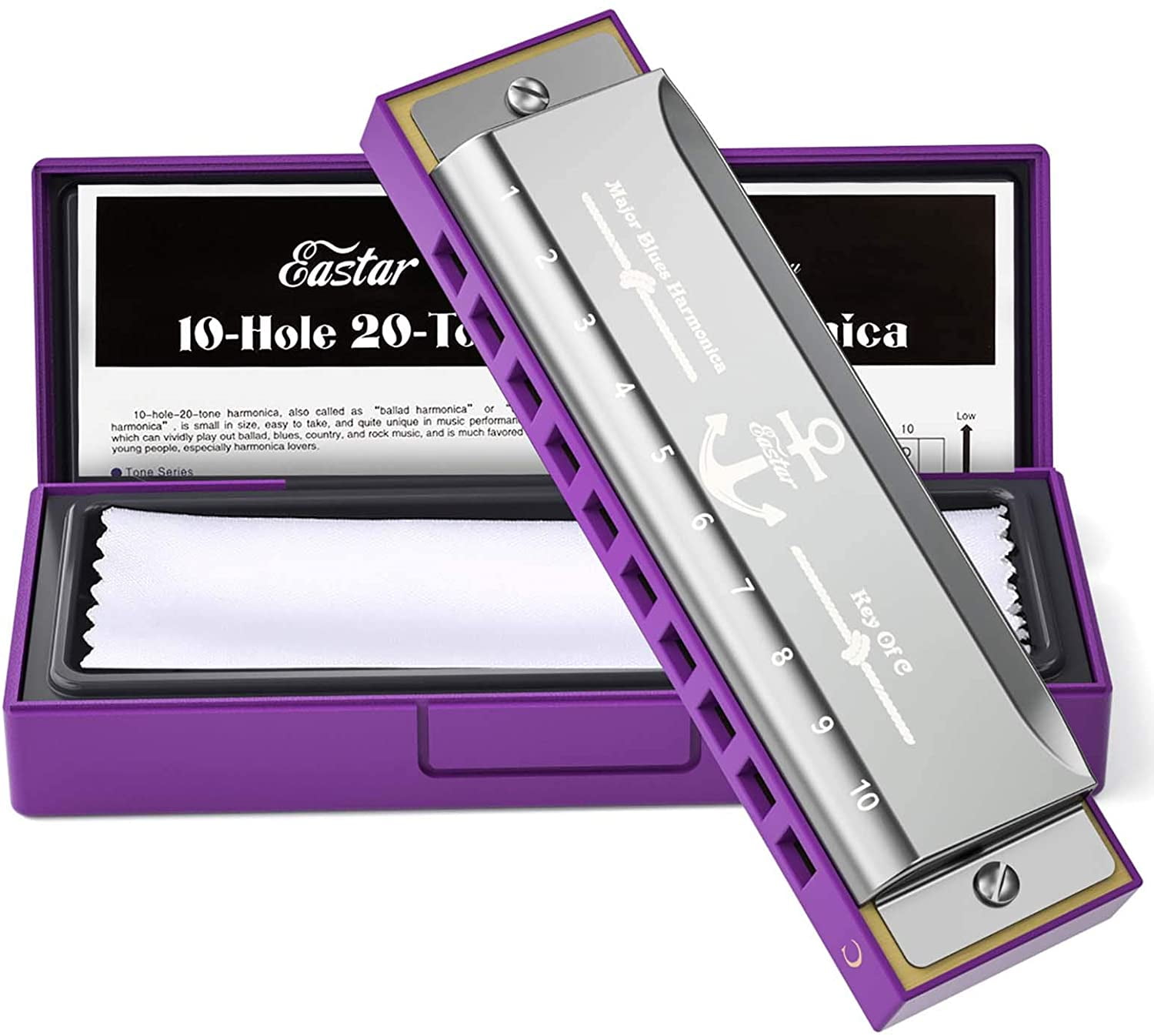 Students Black Adults Professional Player and Beginner with Hard Case and Cloth 2 Pack 10 Hole Key C Blues Harmonica for Kids MIMIDI Diatonic Harmonica 