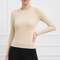 thumbnail image 2 of CONZONE T Shirts For Women Long Sleeve Crew Neck Womens Shirts Solid Color Slim Fit Casual Soft Summer Womens Tops Beige, 2 of 4