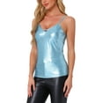 thumbnail image 4 of INSPIRE CHIC Women's Metallic Camisole Spaghetti Straps Backless Tank Tops M Shiny Blue, 4 of 6