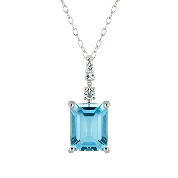 10k White Gold Genuine Emerald-Cut Blue Topaz Pendant Necklace