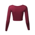 thumbnail image 3 of A2Y Women's Basic Solid Stretchable Scoop Neck Long Sleeve Crop Top Burgundy L, 3 of 3