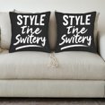 thumbnail image 3 of Set of 2 18x18in Throw Pillow Covers - Stylish Black Square Cushion Cases with Handwritten ' STYLE the Switery ' Design for Couch Bed Car Decor, 3 of 8