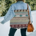 thumbnail image 3 of Women‘s Denim Jacket Aztec Shacket Distressed Lapel Long Sleeve Button Down Denim Jacket Coat, 3 of 4