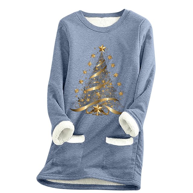 WEAIXIMIUNG Sweatshirts Femme Arbre de Noël Manches Longues Col Rond Poche Rembourré Pull Chaud