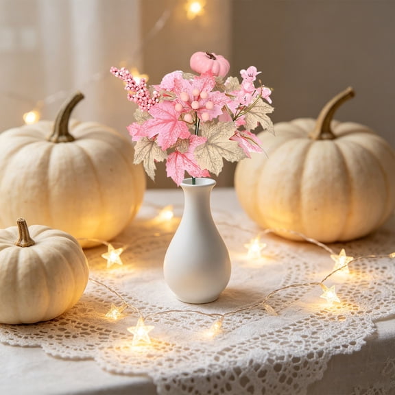 Cozeii Pink Flower Halloween Pumpkin Floral Faux Fall Branches, with Berries Maple Leaf for Diy Wreath Vase Arrangement and Indoor Holiday Decor