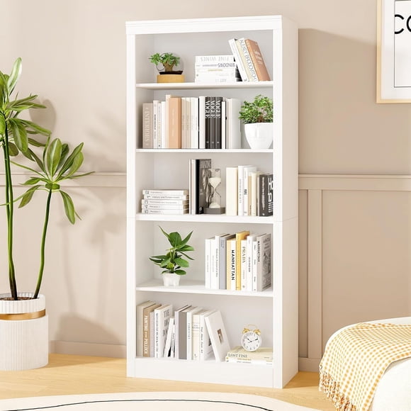 Ourlova 71inch Tall Bookcase Wooden Bookshelf with 5 Tiers Open Storage Modern Book Shelf in White Floor Standing Display Shelves for Bedroom Living Room and Office White