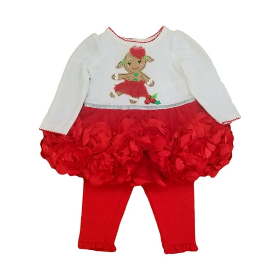 Nannette Infant Girls Christmas Gingerbread Red Flowers 2pc Leggings Outfit 0-3M