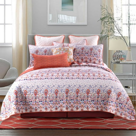 Global Trends Amphora Boho Paisley Oversized Reversible Quilt Set, Jewel Tone on White, 3-Piece King/Cal King