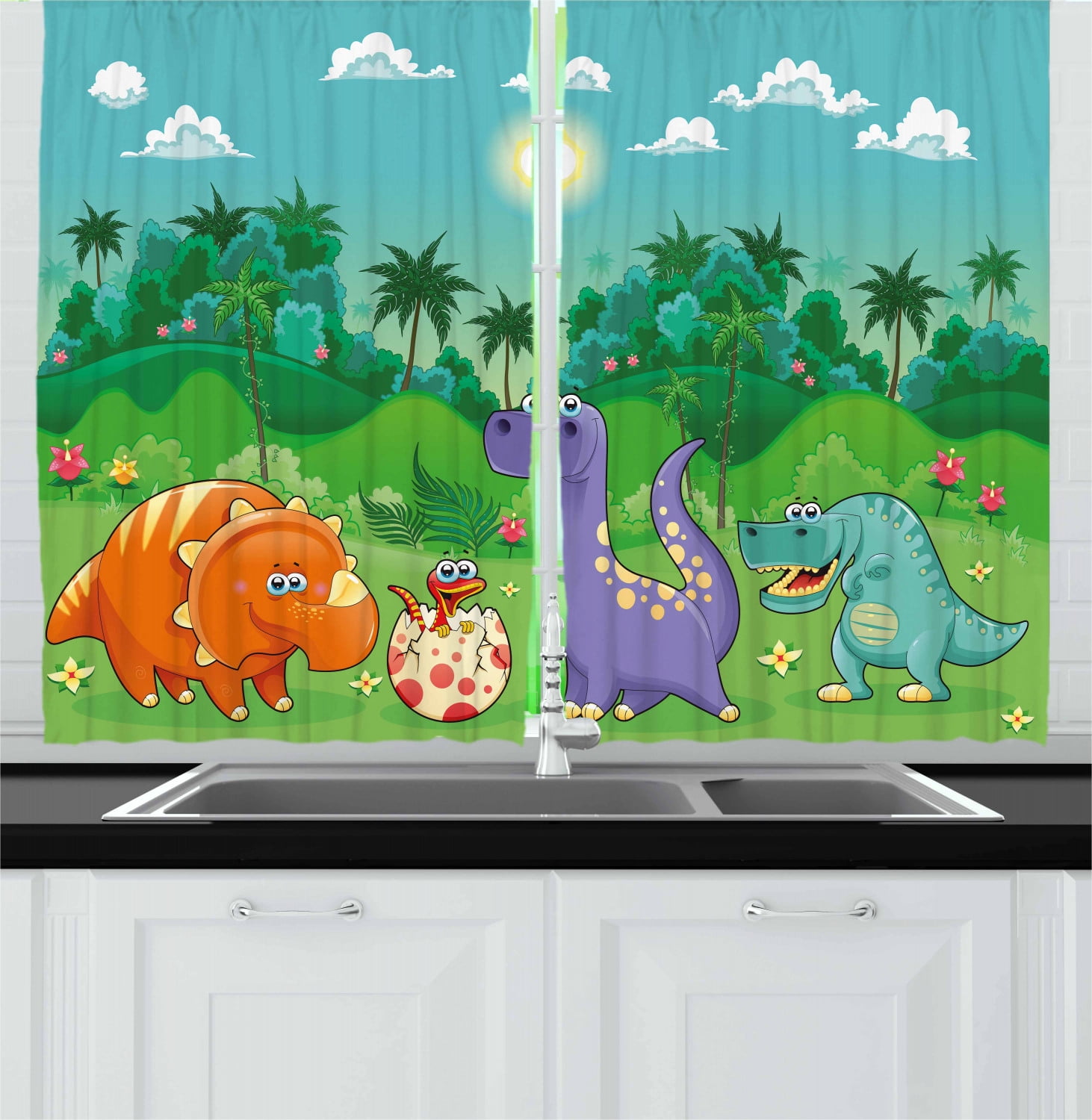 Nursery Curtains 2 Panels Set Funny Dinosaurs And Tropical