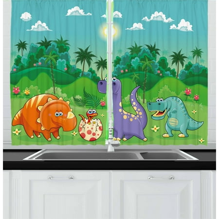 Nursery Curtains 2 Panels Set Funny Dinosaurs And Tropical