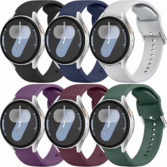 6 Pack Bands Compatible with Samsung Galaxy Watch 7 6 5 4 FE 40mm 44mm/Watch 6 4 Classic/Watch 5 Pro Band, 20mm No Gap Silicone Strap for Women Men