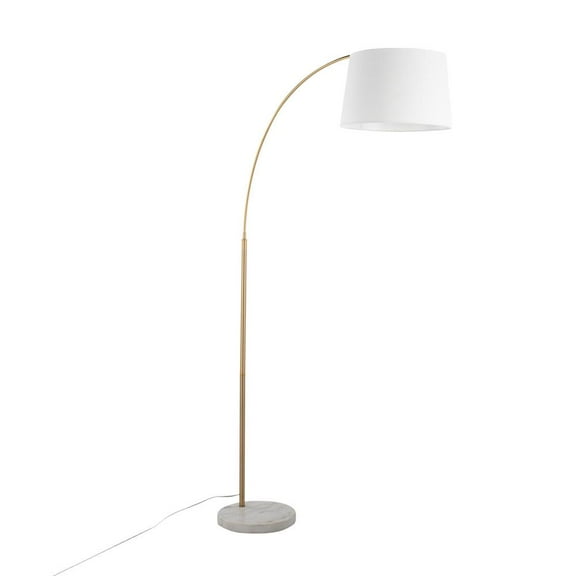 LumiSource White Marble, Antique Brass, White Linen March Floor Lamp