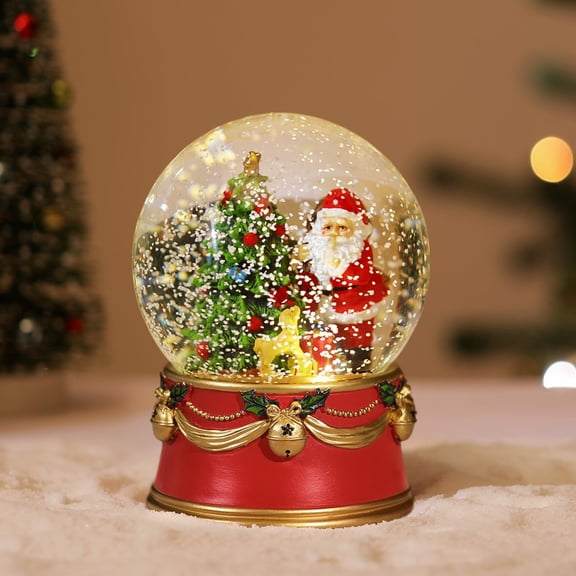 Lewondr Christmas Snow Globe, Santa Claus Electric Snow Globe, Music & Lights, Timer & Battery Powered, Xmas Water Globe, Christmas Decoration for Home Holiday Party Tabletop, Red