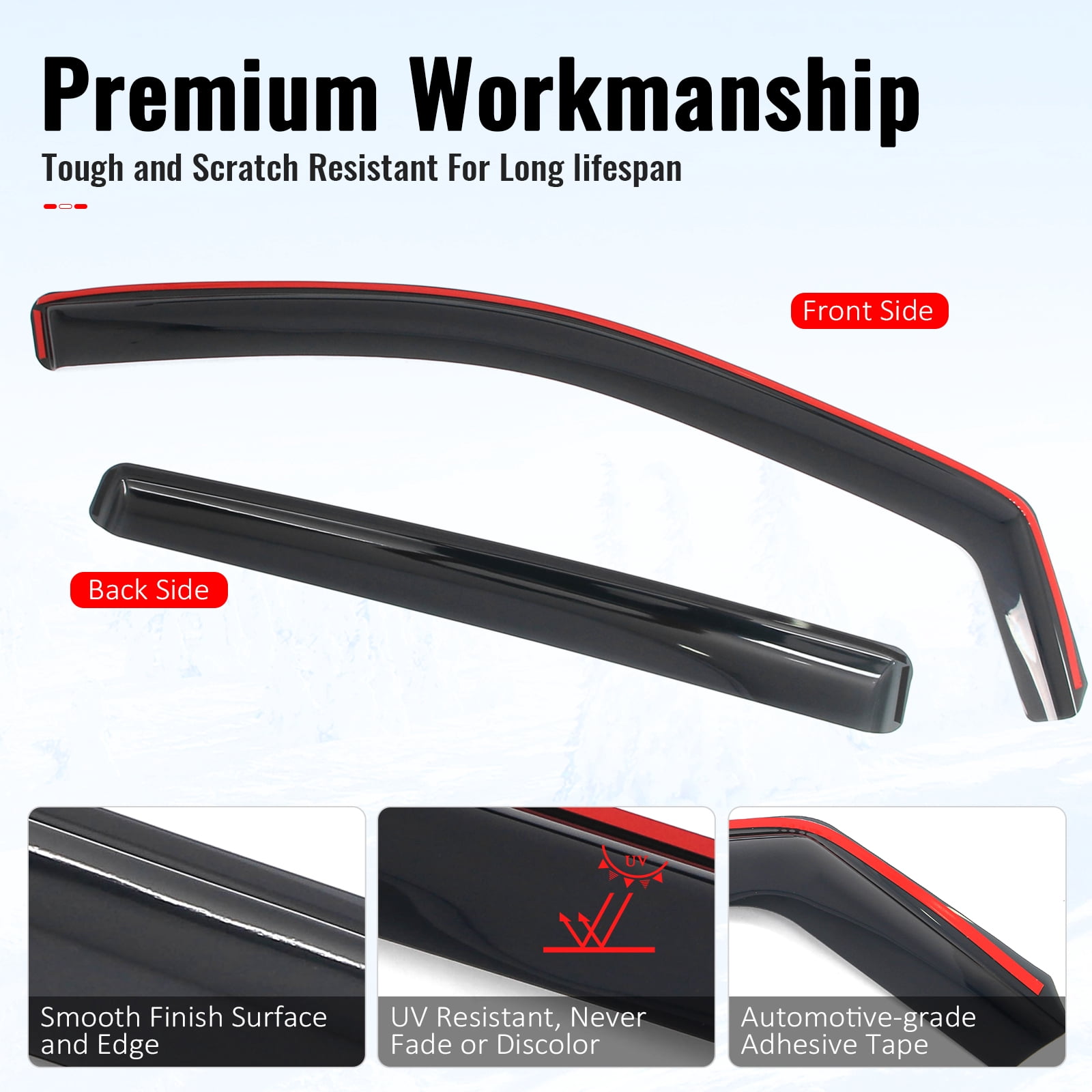 Ikon Motorsports In-Channel Window Visors Sun Shades Vent Rain Guards Deflectors for 2019-2023 Ford Ranger Crew Cab (SupeCrew) Acrylic Smoke/Tinted