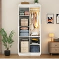thumbnail image 4 of Blotout 75.6''H Armoire Wardrobe Closet with Mirror & Sensor Light, Bedroom Armoire with 3 Woven Doors, Modern Wooden Large Wardrobe Closet with Shelves, Hanging Rod, 4 of 8