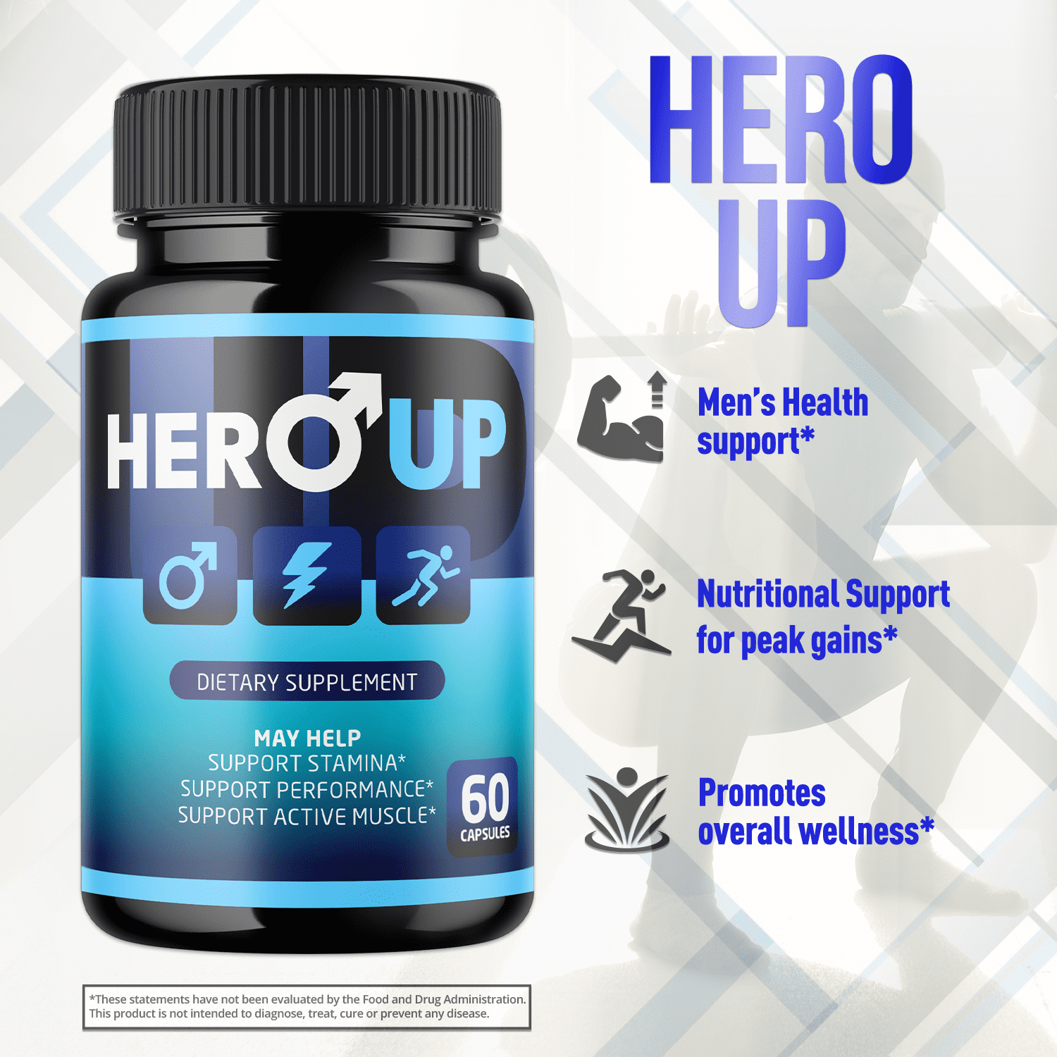 Hero Up Advanced Formula Pills All Natural Vitamin Supplement HeroUp 300 Capsules