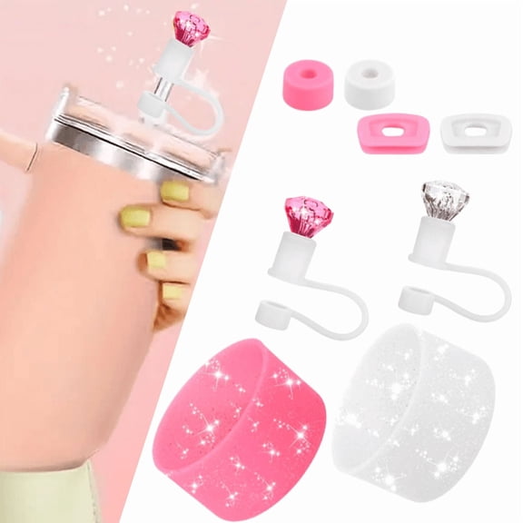 3-in-1 Tumbler Accessory Set - Diamond Straw Topper & Leak-Proof Stopper with Glitter Base