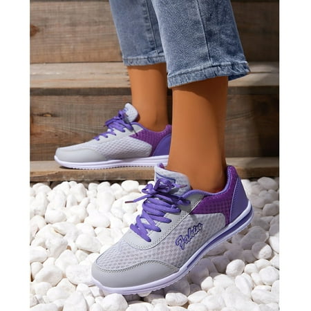 MPWEGNP Shoes for Women Sneakers Women s Fashion Casual Mesh Breathable Slip On Womens (Purple 7.5)