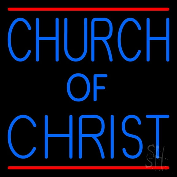 Blue Church Of Christ LED Neon Sign 16" Tall x 16" Wide - inches Black Square Cut Acrylic Backing, with Dimmer - Premium built indoor Sign for Home décor, Event, Religious place, Store interior.