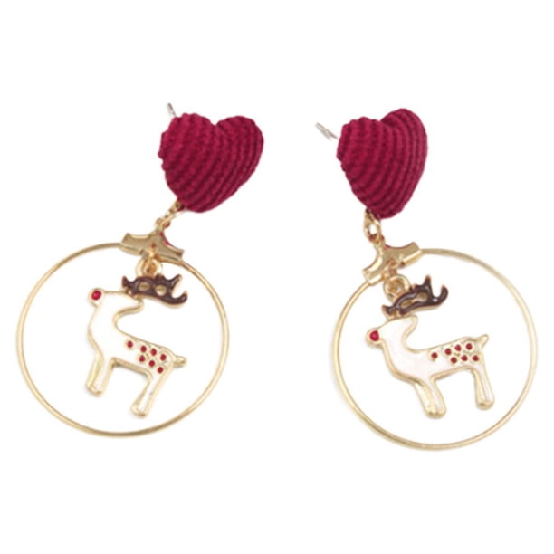 GAXIRE 1 par de pendientes de franela roja con forma de corazón para mujer, colgantes redondos para oreja, colgantes navideños