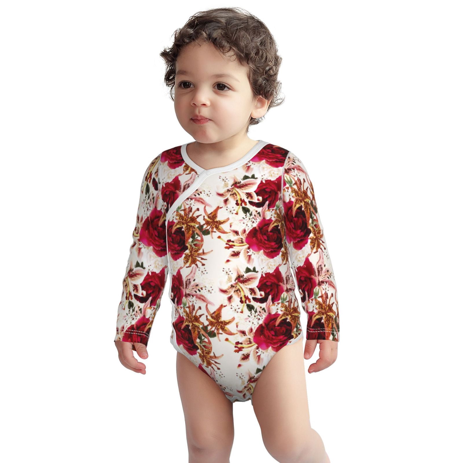 Xecao Lilies Flowers Print Baby unisex-baby Cotton Long-sleeve Bodysuits-2 Years